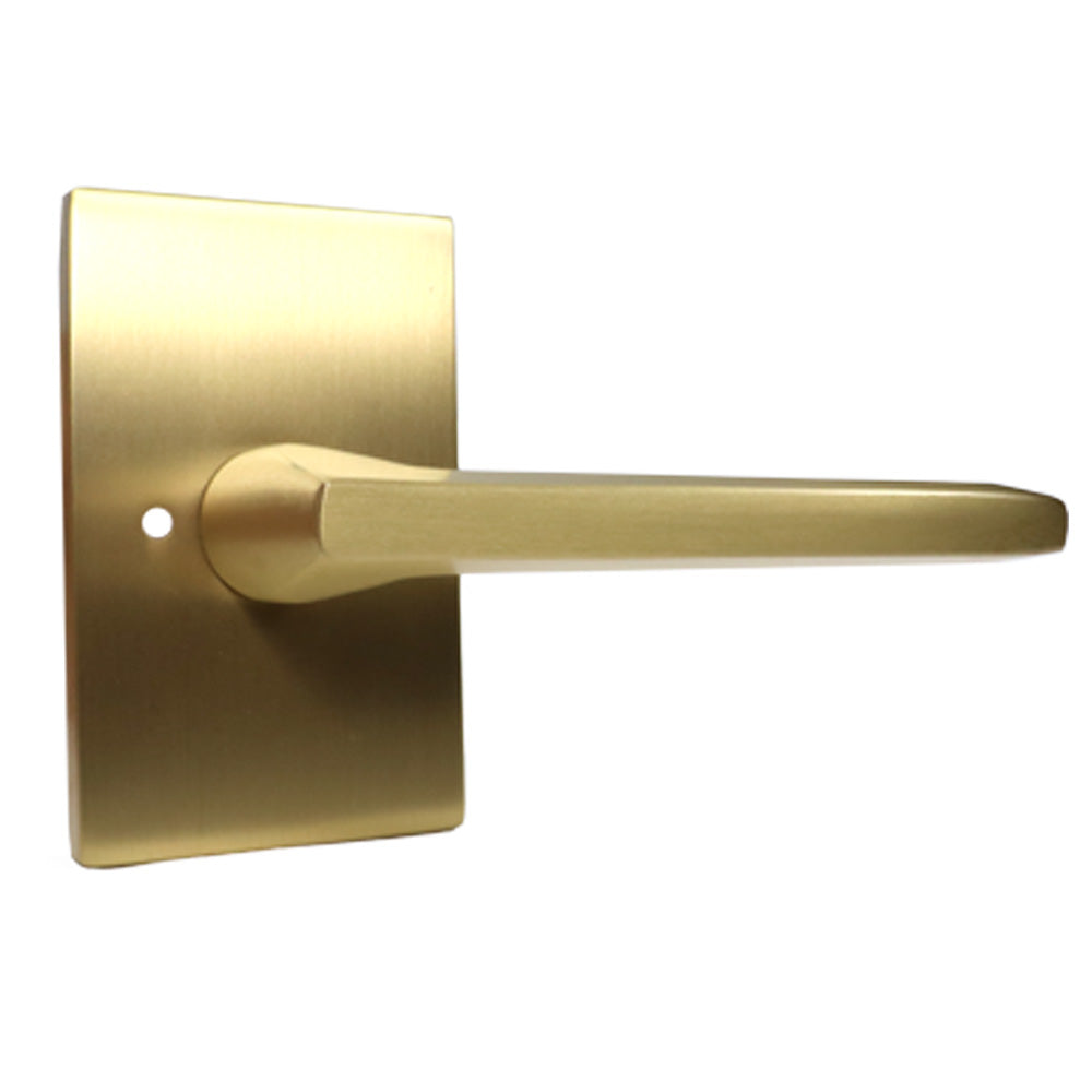 Emtek 5212HLOUS4RH Helios Lever Right Hand 2-3/8" Backset Privacy with Modern Rectangular Rose for 1-1/4" to 2" Door Satin Brass Finish Sparrow Supply