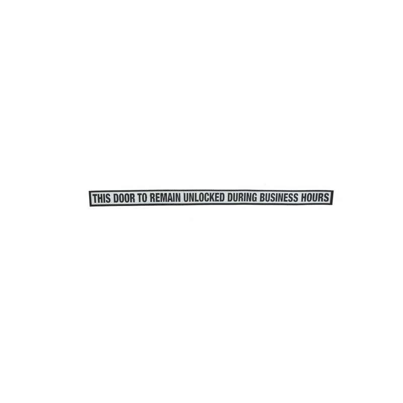 Trimco 771BLACK Decal Sign Black Lettering; "This Door to Remain Unlocked During Business Hours" Black on Silver Finish Sparrow Supply