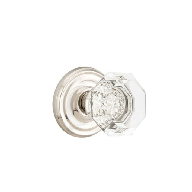 Emtek 8100OTUS14 Old Town Glass Knob 2-3/8" Backset Passage with Regular Rose for 1-1/4" to 2" Door Polished Nickel Lifetime Finish Sparrow Supply