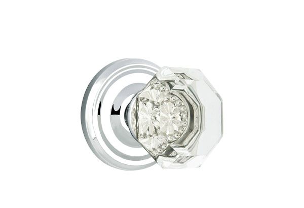 Emtek 8100OTUS26 Old Town Glass Knob 2-3/8" Backset Passage with Regular Rose for 1-1/4" to 2" Door Polished Chrome Finish Sparrow Supply