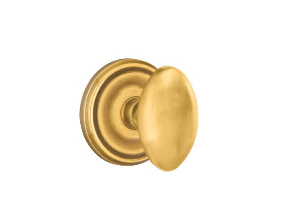 Emtek 8200EUS7 Egg Knob 2-3/8" Backset Privacy with Regular Rose for 1-1/4" to 2" Door French Antique Brass Finish Sparrow Supply