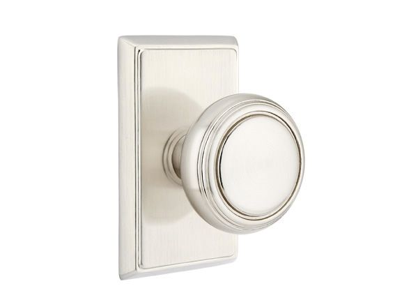 Emtek 8221NWUS15 Norwich Knob 2-3/8" Backset Privacy with Rectangular Rose for 1-1/4" to 2" Door Satin Nickel Finish Sparrow Supply