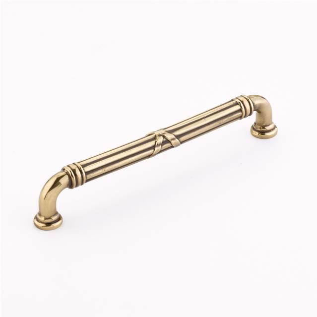Emtek 86286US7 Ribbon and Reed Fixed Cabinet Pull with 6" Center To Center French Antique Brass Finish Sparrow Supply