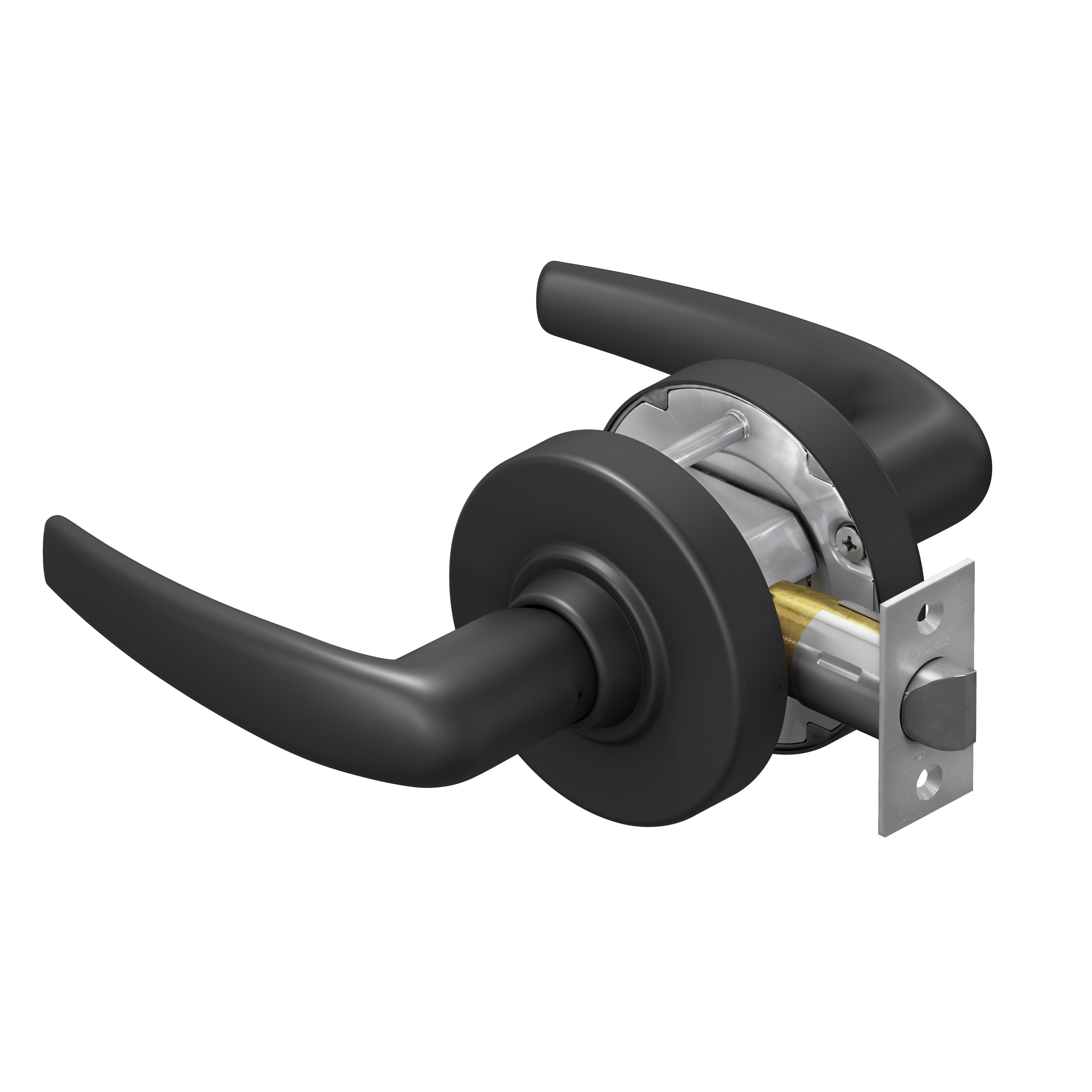 Schlage Commercial ALX10ATH622 ALX Series Grade 2 Passage Athens Lever Lock with 47267038 2-3/4" Springlatch and 47267101 ANSI Strike Matte Black Finish Sparrow Supply