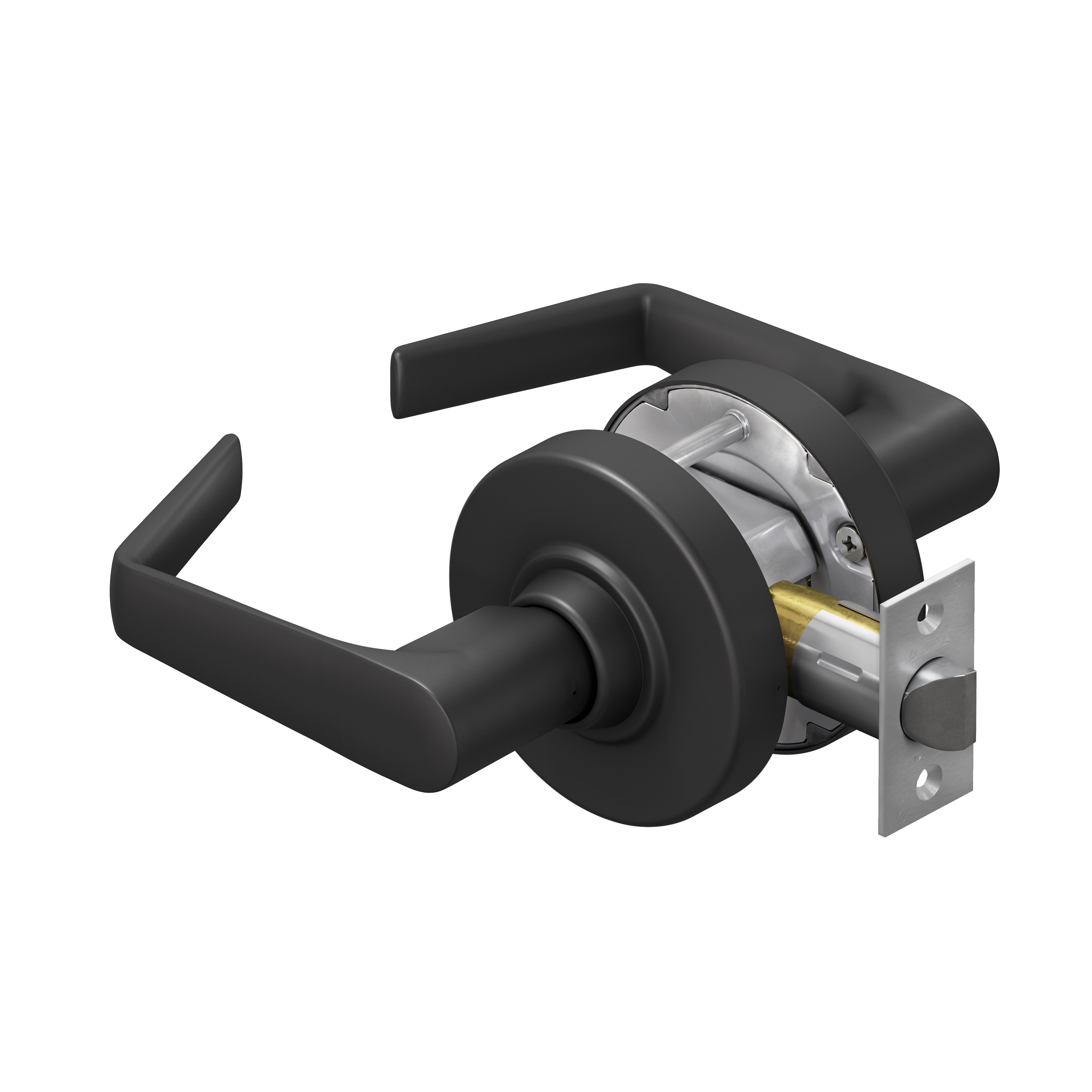 Schlage Commercial ALX10SAT622 ALX Series Grade 2 Passage Saturn Lever Lock with 47267038 2-3/4" Springlatch and 47267101 ANSI Strike Matte Black Finish Sparrow Supply