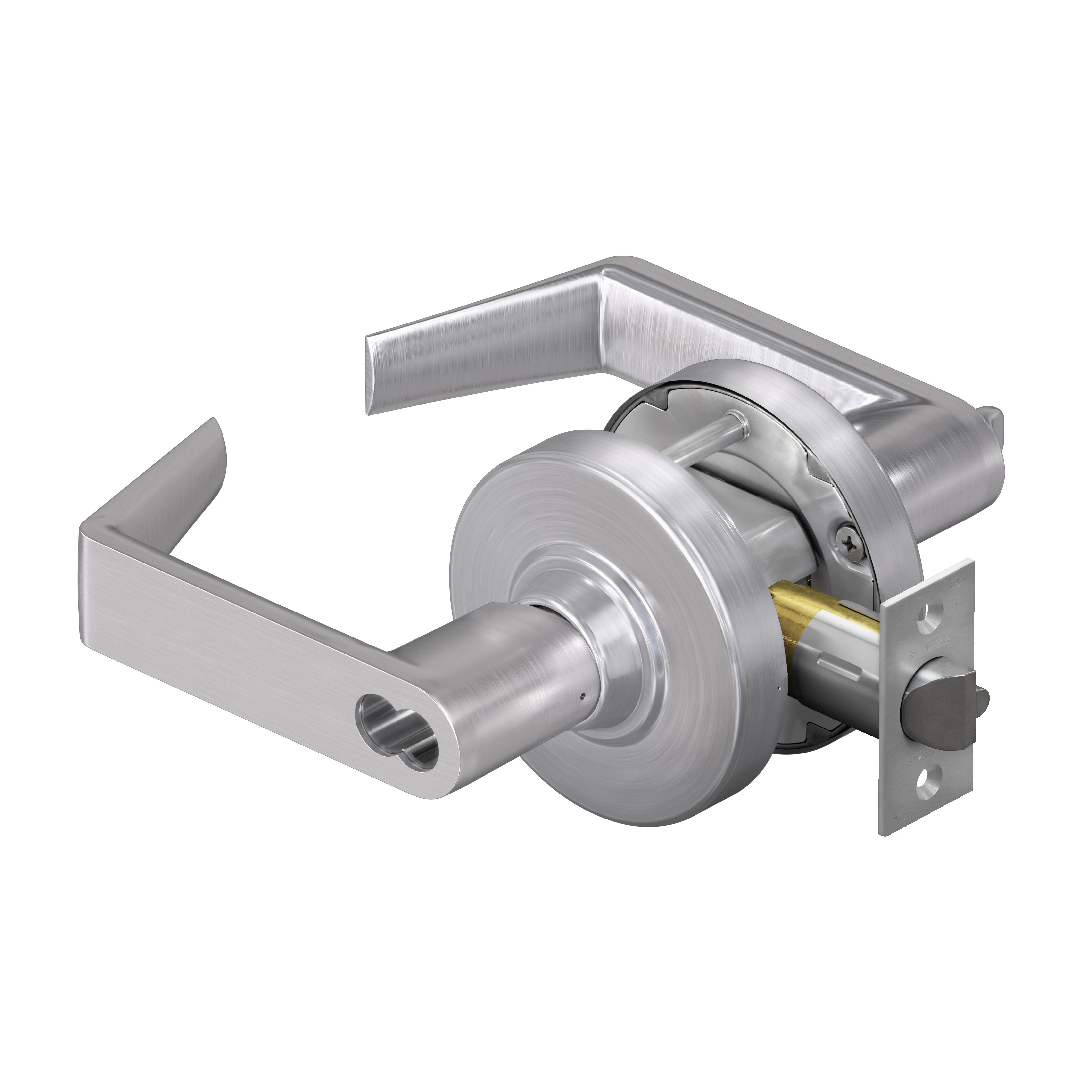 Schlage Commercial ALX53BRHO626 ALX Series Grade 2 Entry Rhodes Lever Lock with Small Format IC Prep Less Core, 47267042 2-3/4" Deadlatch, and 47267101 ANSI Strike Satin Chrome Finish Sparrow Supply