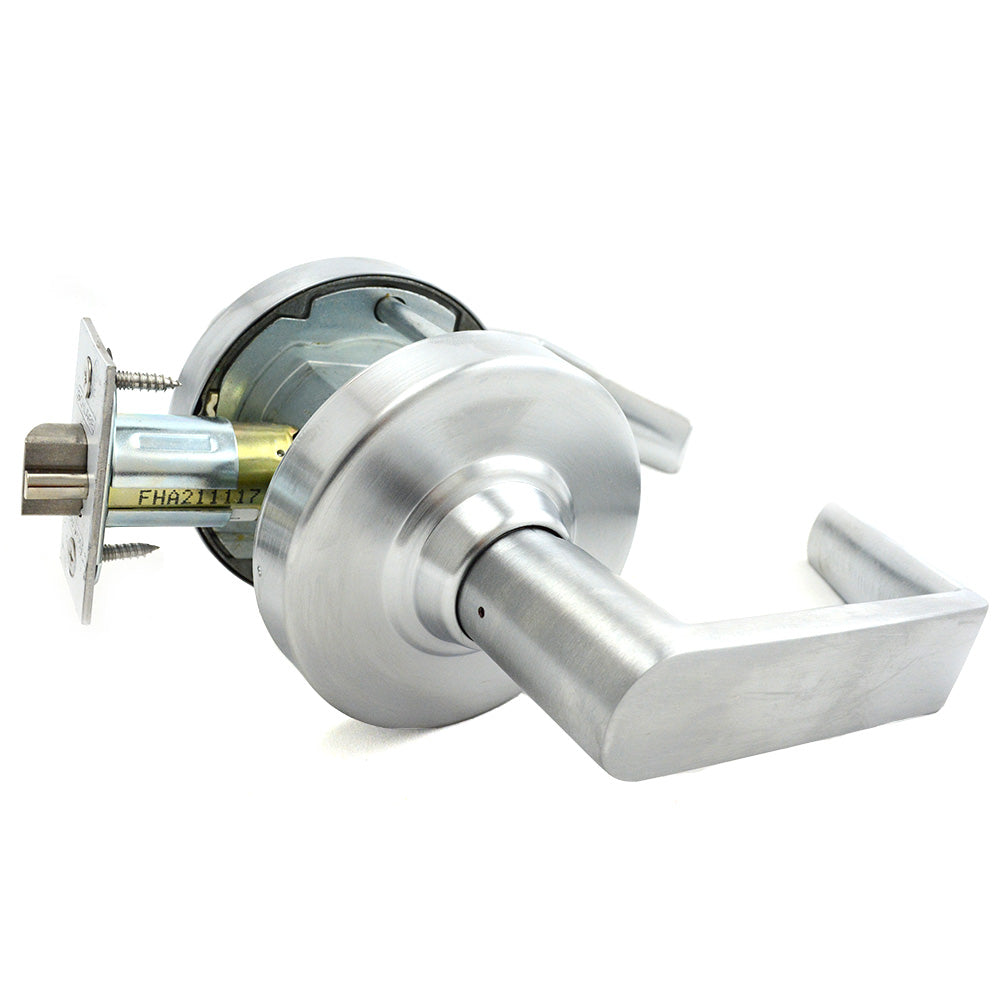 Schlage Commercial ALX70JRHO626 ALX Series Grade 2 Classroom Rhodes Lever Lock with Large Format IC Prep Less Core, 47267042 2-3/4" Deadlatch, and 47267101 ANSI Strike Satin Chrome Finish Sparrow Supply