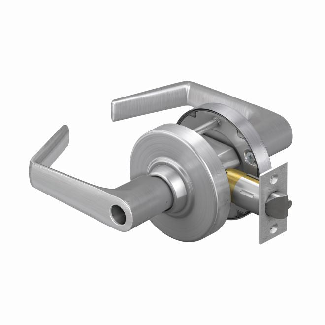 Schlage Commercial ALX80LSAT626 ALX Series Grade 2 Storeroom Saturn Lever Lock Less Cylinder with 47267042 2-3/4" Deadlatch and 47267101 ANSI Strike Satin Chrome Finish Sparrow Supply