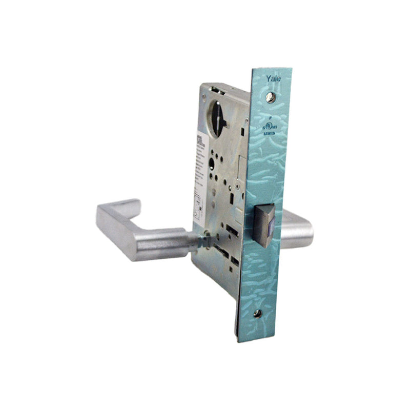 ASSA Abloy Accentra AUCN8801FL626 Passage Mortise Lock with Augusta Lever and Camden Escutcheon with 2815 Curved Lip Strike US26D (626) Satin Chrome Finish Sparrow Supply