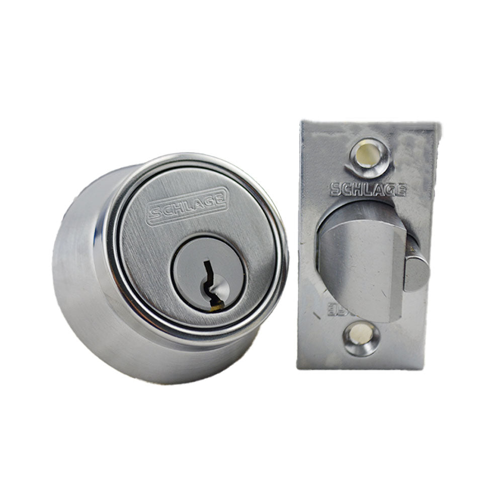 Schlage Commercial B250P626 Single Cylinder 6 Pin Deadlatch Deadbolt C Keyway with 12103 Latch 10001 Strike Satin Chrome Finish Sparrow Supply