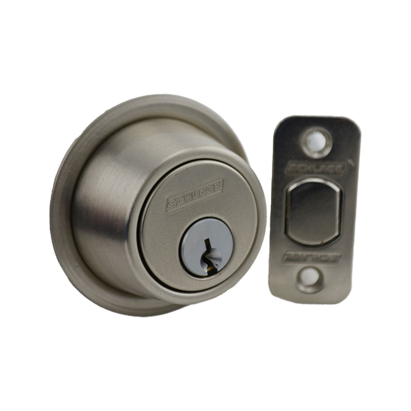 Schlage Commercial B561P619 Grade 2 Cylinder by Blank Plate Deadbolt with C Keyway KD with 12287 Latch and 10094 Strike Satin Nickel Finish Sparrow Supply