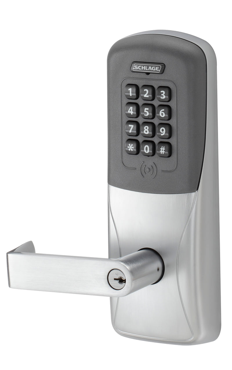 Schlage Electronic CO200CY70PRKRHO626 Standalone Electronic Lock with Rights on Lock Cylindrical Classroom / Storeroom Proximity and Keypad Rhodes Lever with 13247 Latch and 10025 Strike with C Keyway Satin Chrome Finish Sparrow Supply