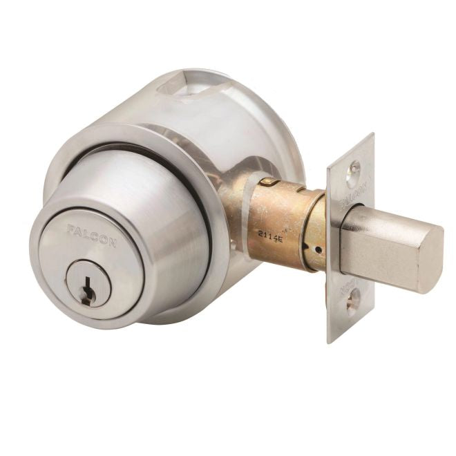 Falcon D141P626 D100 Series Single Cylinder Deadbolt C Keyway KD 30256 Latch 10094 Strike Satin Chrome Finish Sparrow Supply