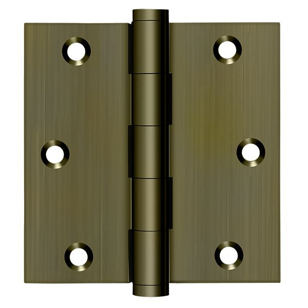 Deltana DSB355 3-1/2" x 3-1/2" Square Hinge; Antique Brass Finish Sparrow Supply