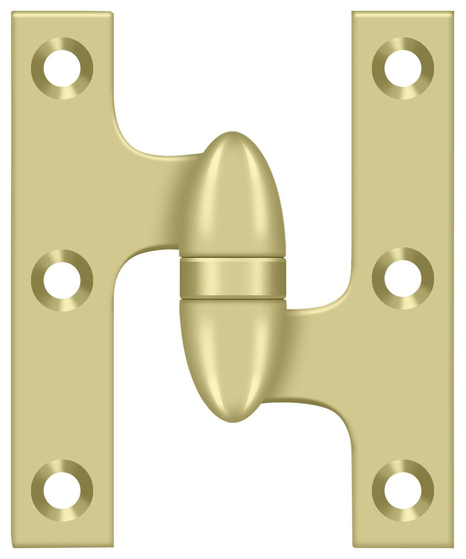 Deltana OK3025B3UNL-R 3" x 2-1/2" Right Hand Olive Knuckle Hinge; Unlacquered Bright Brass Finish Sparrow Supply