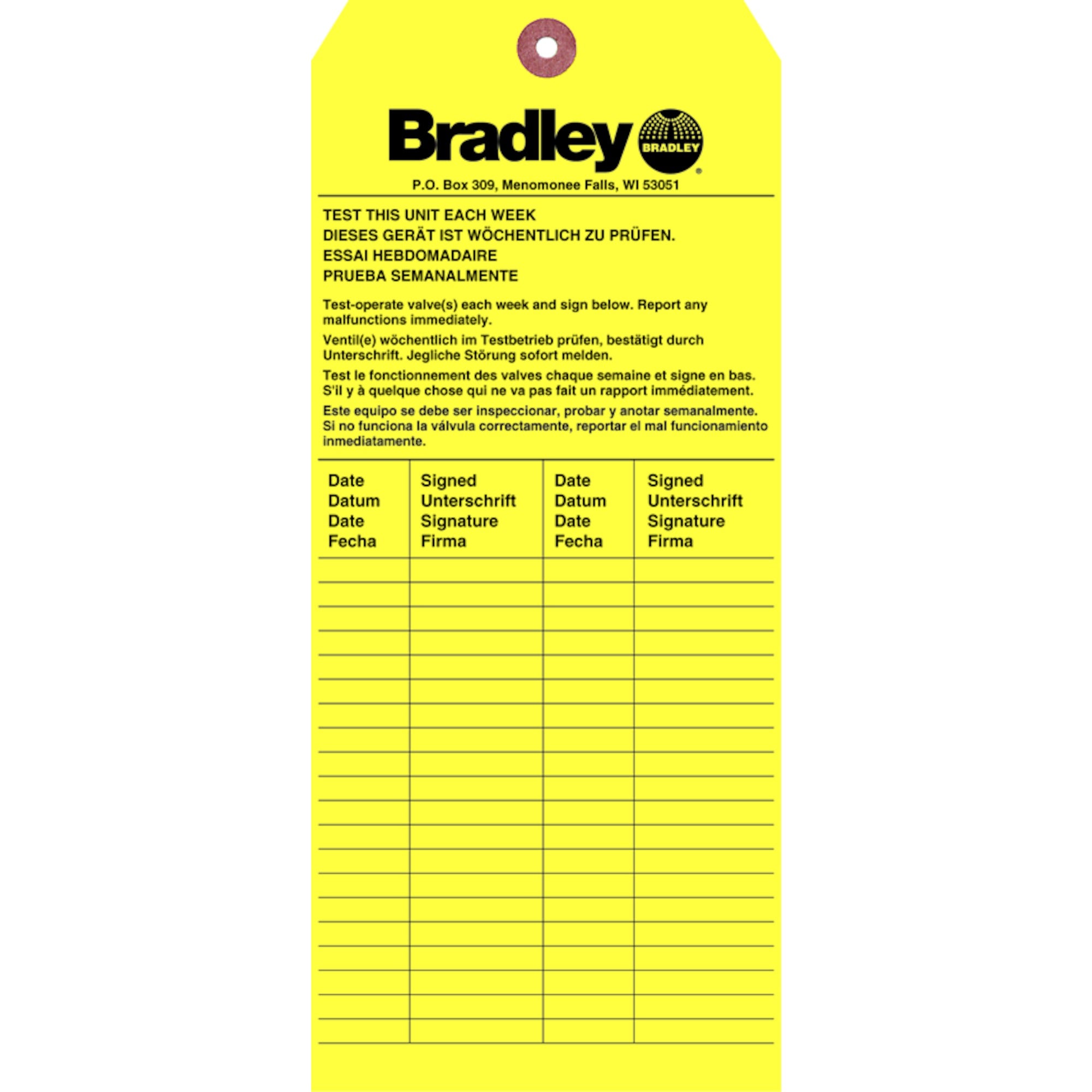 Bradley 204-421 Emergency Inspection Tag Sparrow Supply